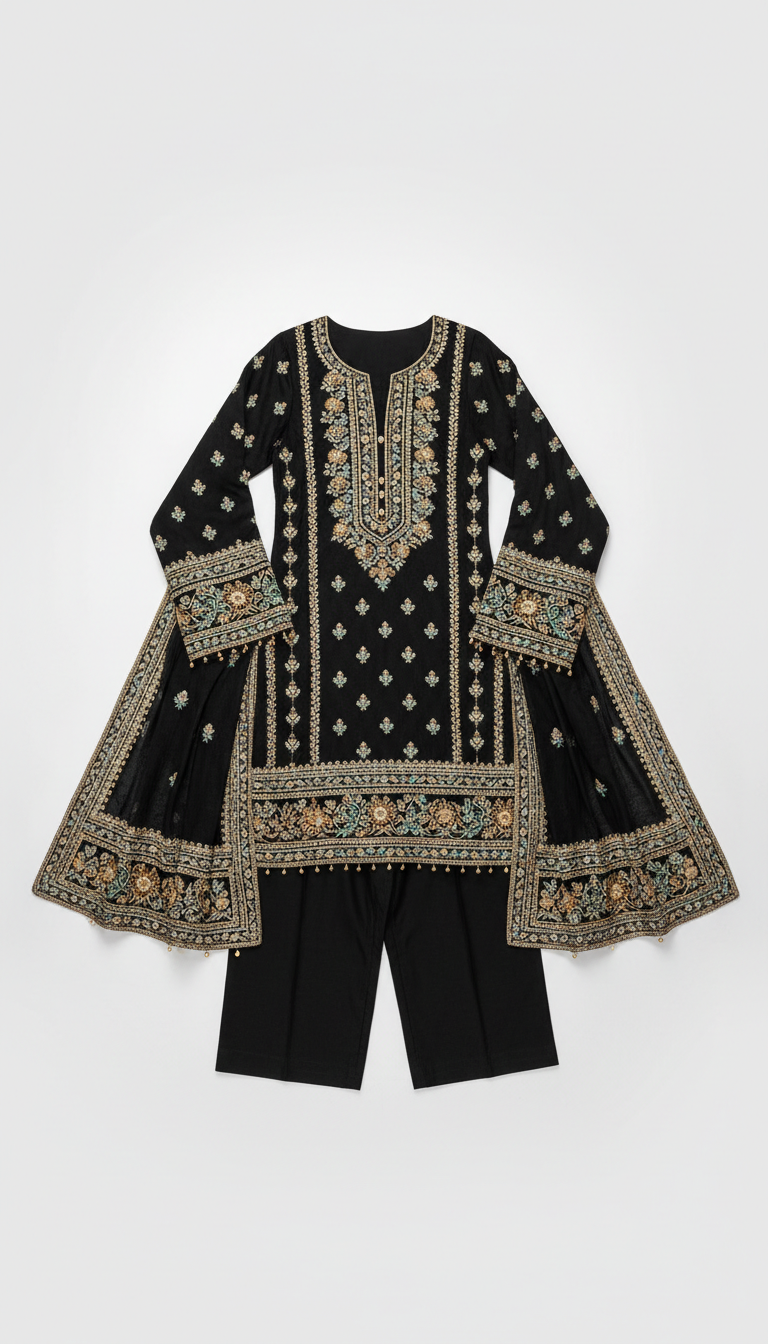 Ink black embroidered lawn suit