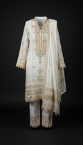 Polished white gold-trimmed lawn suit