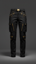 Structured Black Cargo Pants with Gold Hardware