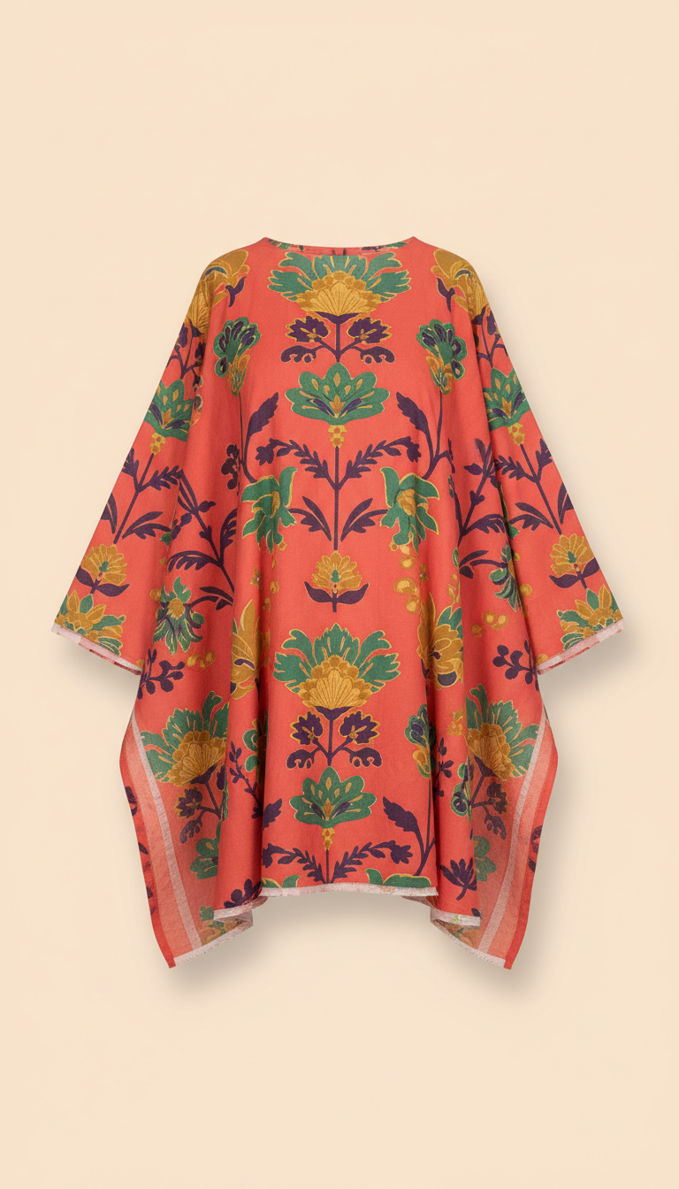 Coral Vermilion print unstitched lawn suit