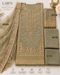 Olive Green Lawn Bridal Wear Unstitched Suit