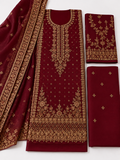 Maroon Embroidered 3-Piece Unstitched Suit
