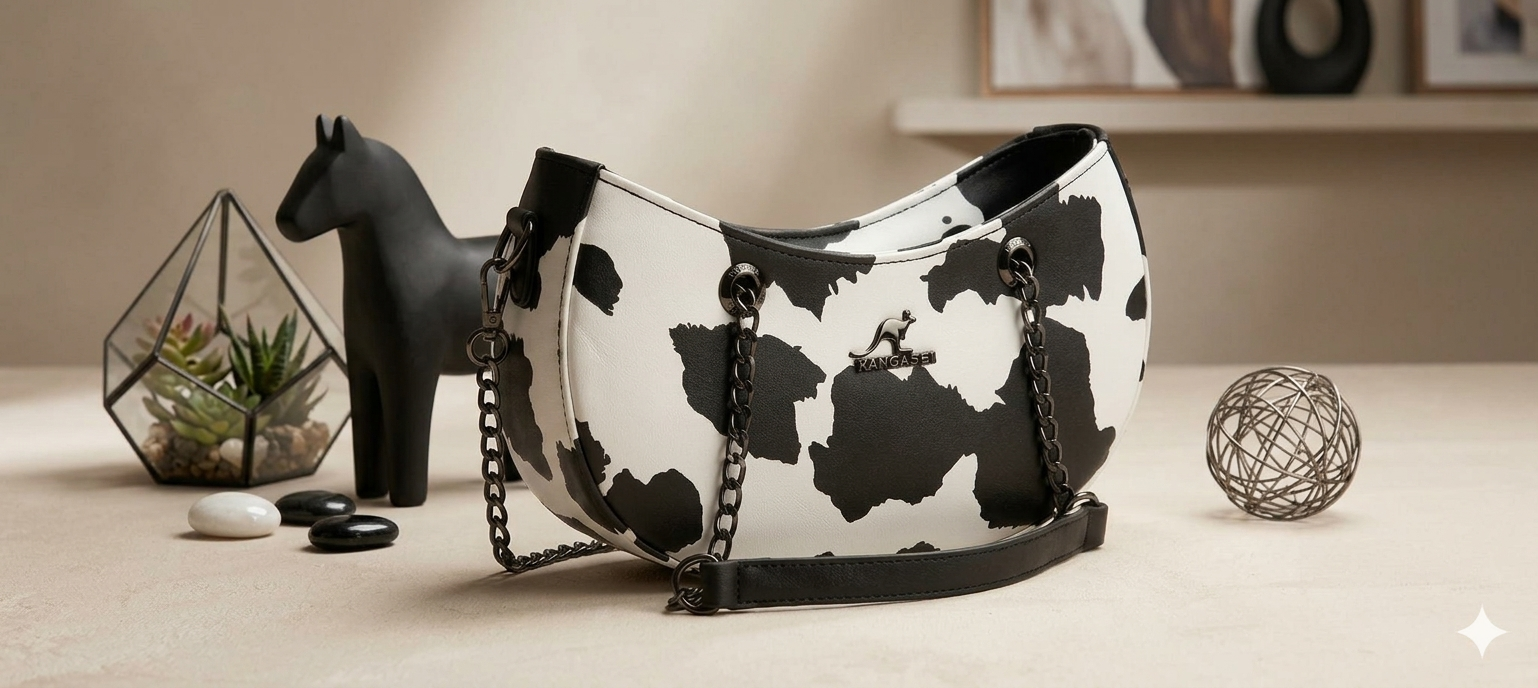 Kangol Cow Print Chain Shoulder Bag - lifestyle shot