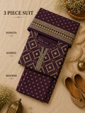 Purple Printed 3 Piece Unstitched Lawn Suit – Dupatta, Kameez & Shalwar