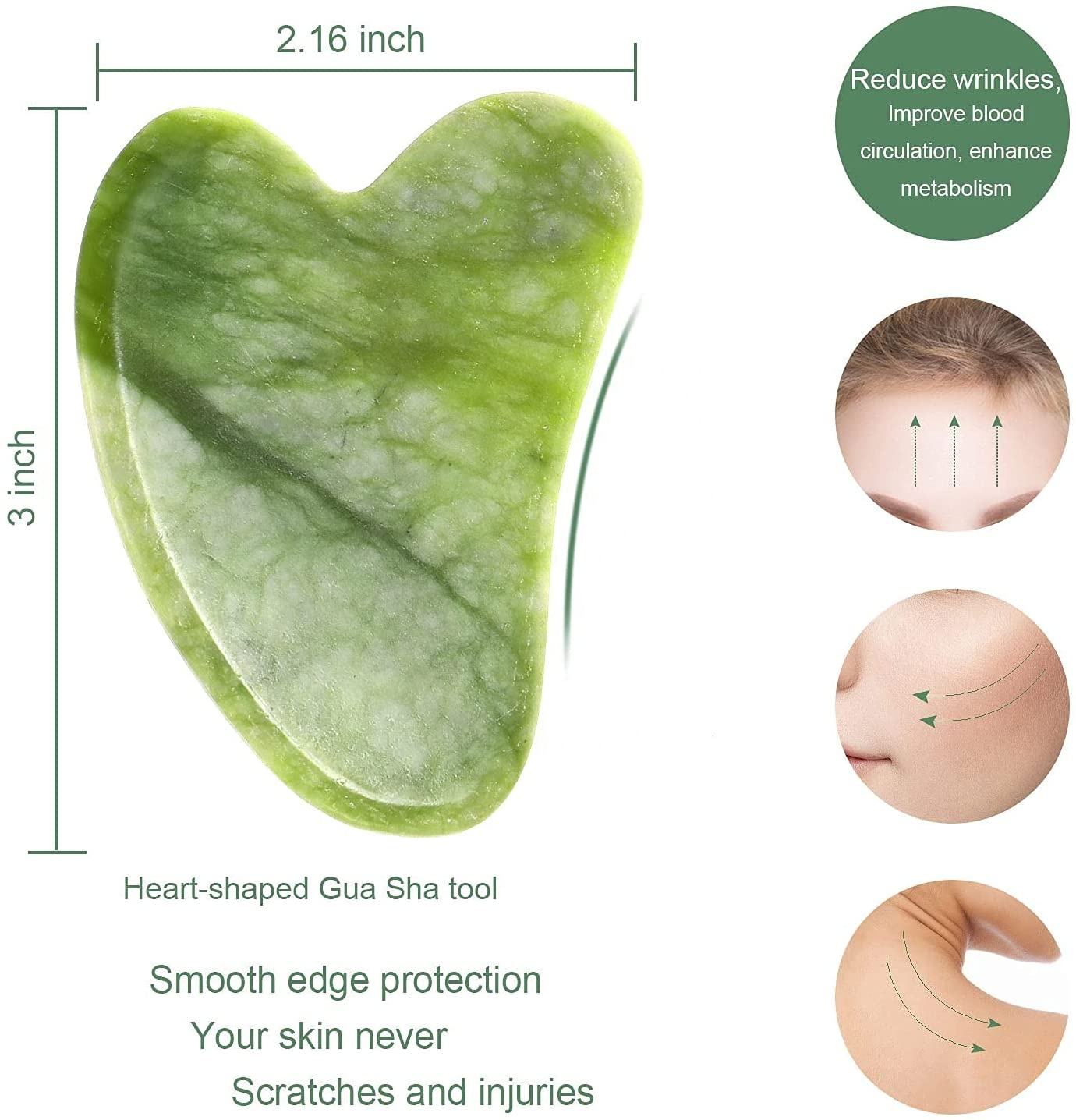 Natural jade stone roller and gua sha set on raw jade rocks
